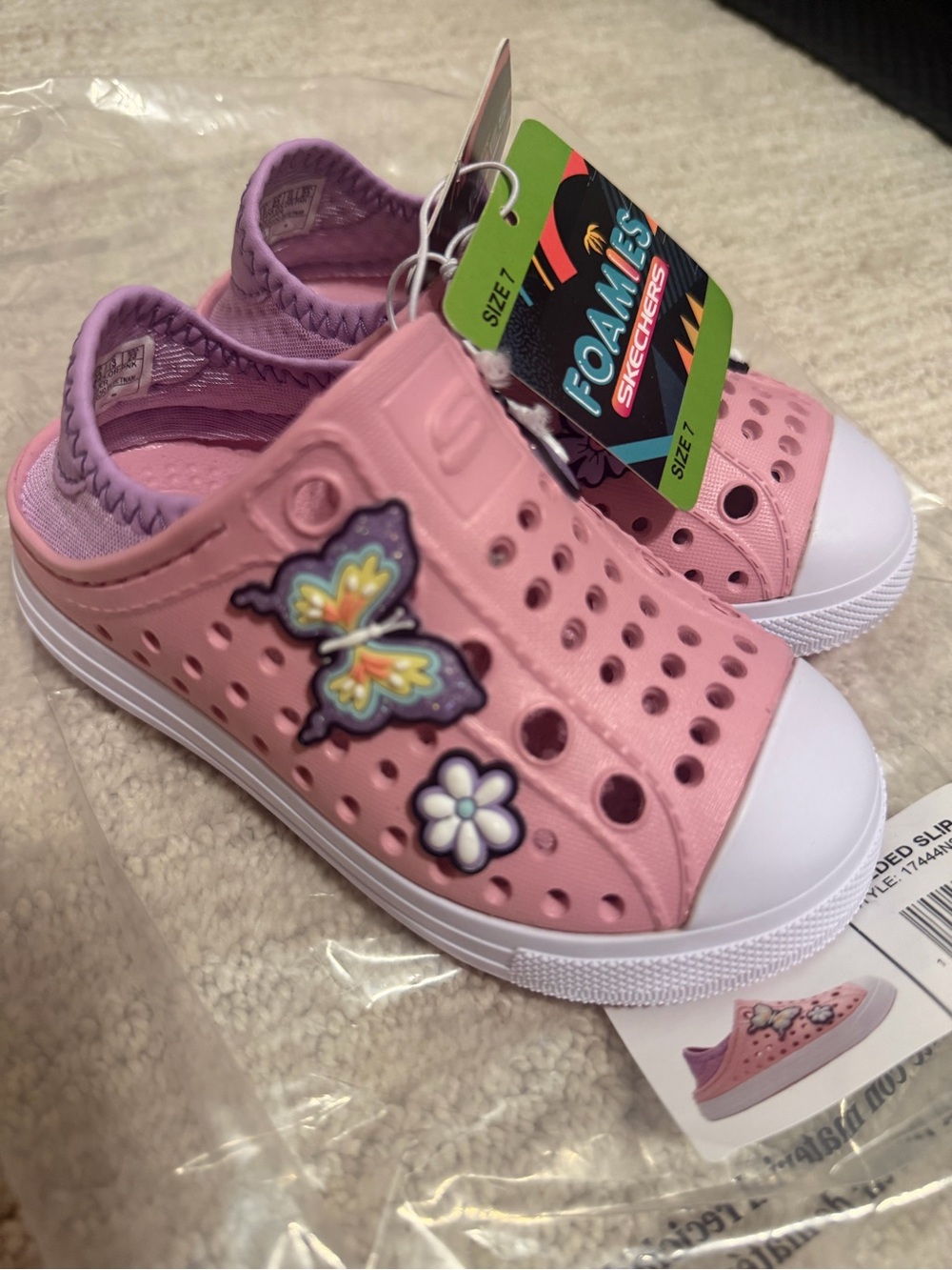 Skechers Pink Butterfly Foamies Slip-On Water Shoes